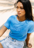 Blue embroidered logo tee