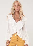 Spell Fleur Lace Frill Blouse in white