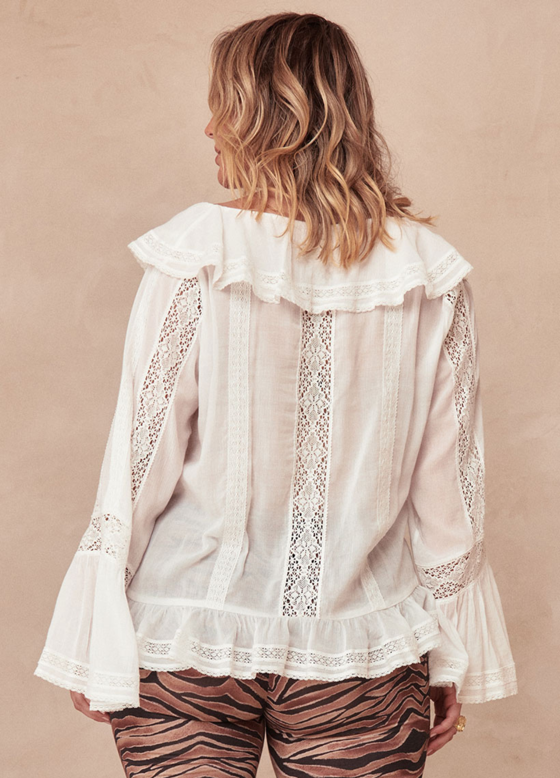 Spell Fleur Lace Frill Blouse in white