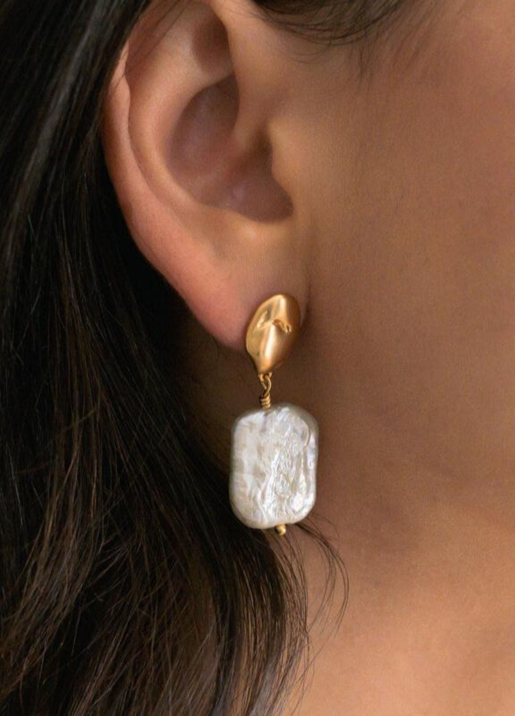 Square pearl statement earring from Indigo & Wolfe