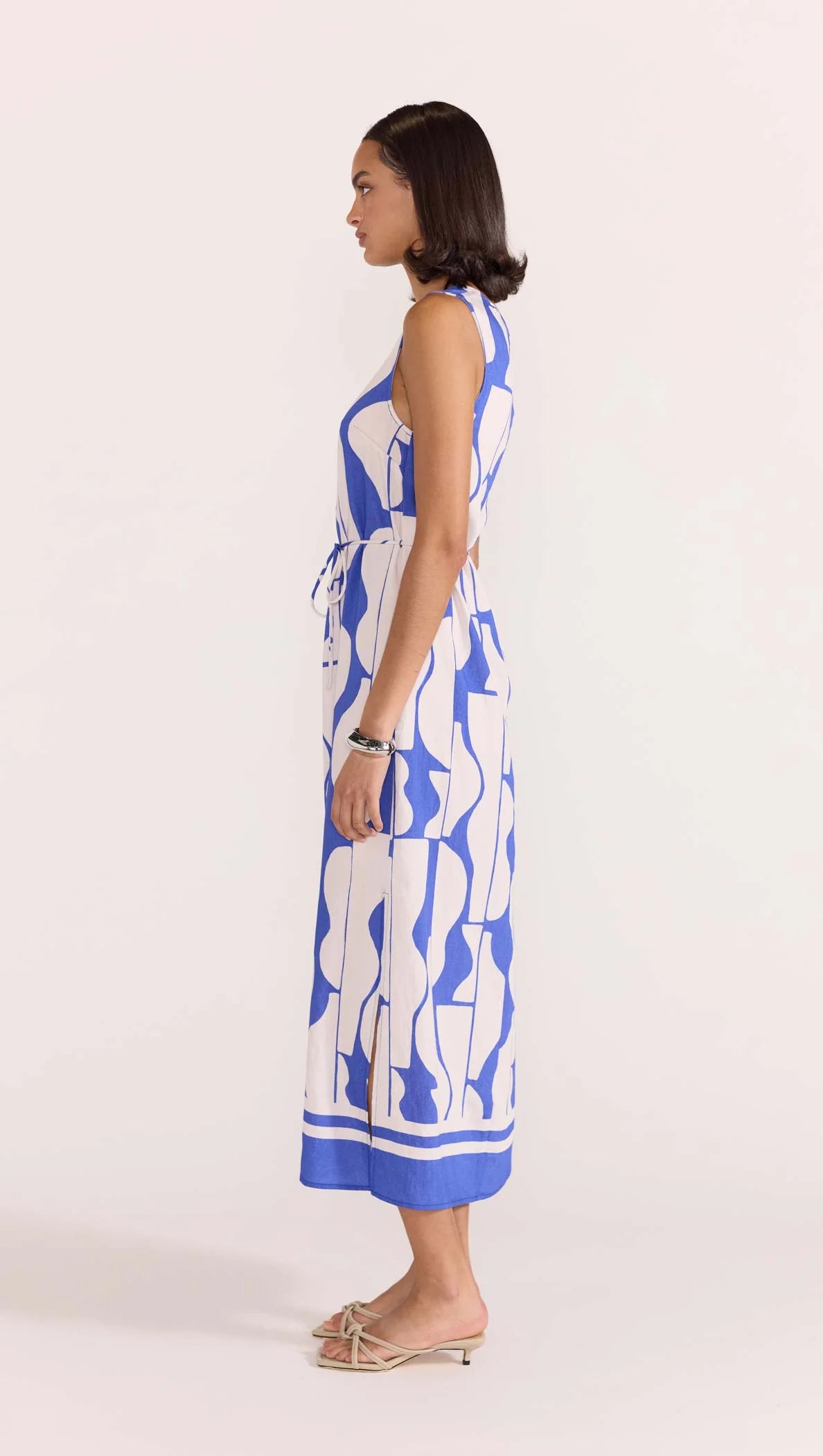 Santi Sheath Dress in Blue and White Abstract Print