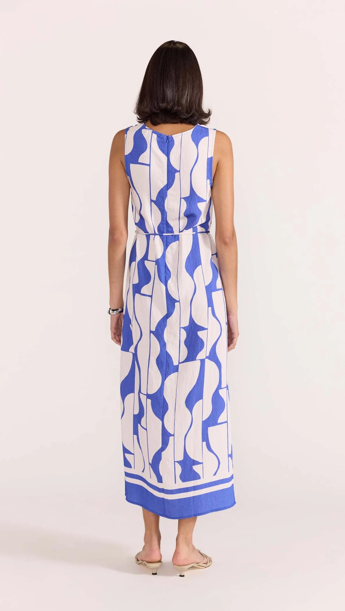 Santi Sheath Dress in Blue and White Abstract Print