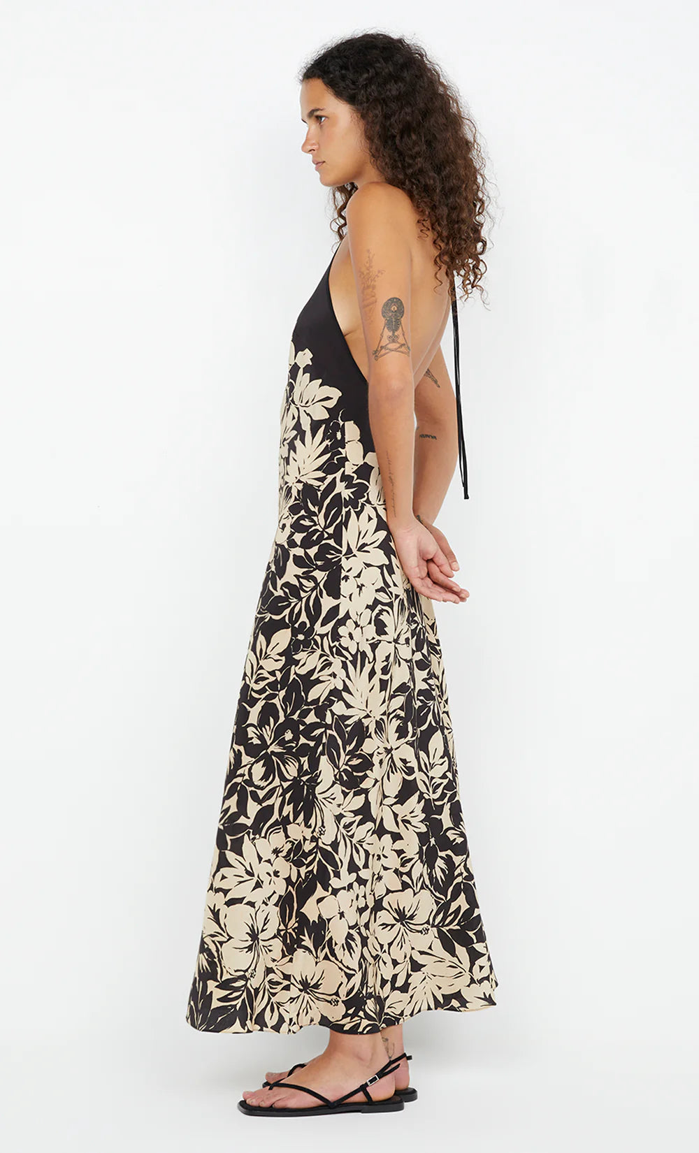 Black and cream floral halterneck dress