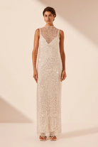 Silver embellished maxi dress from Shona Joy