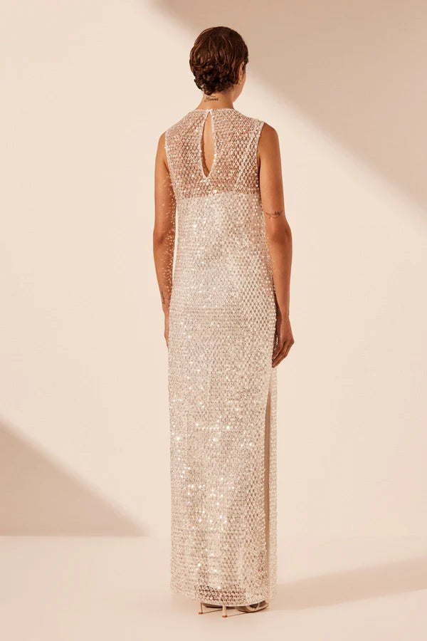 Silver embellished maxi dress from Shona Joy