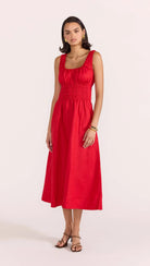 RED SHIRRED DRESS FROM STAPLE THE LABEL