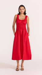 RED SHIRRED DRESS FROM STAPLE THE LABEL