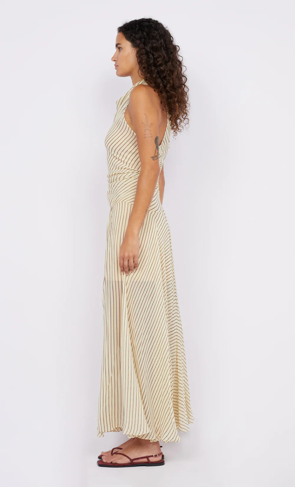 Bec + Bridge high neck anise dress in neutral stripe