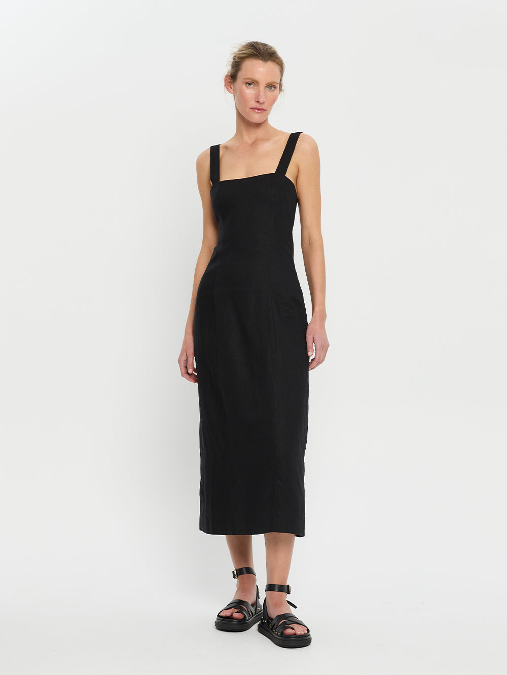 Black midi dress with tie back  from Kivari 