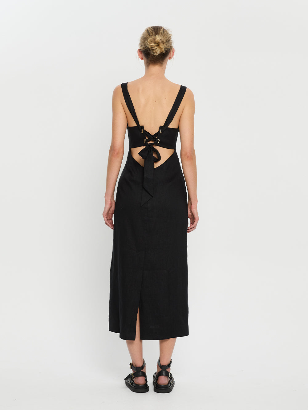 Black midi dress with tie back  from Kivari 