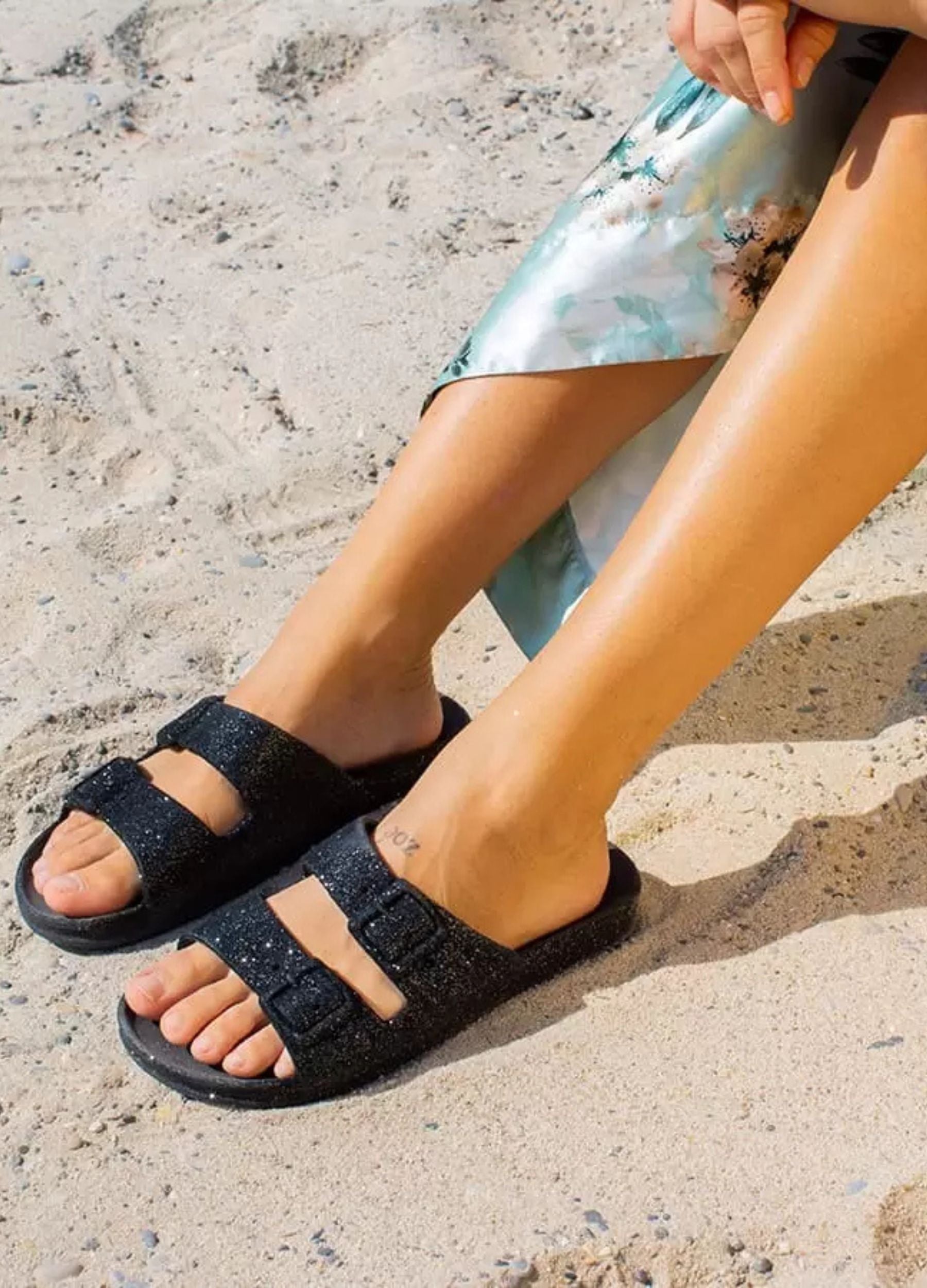 Black glitter sandals from Cacatoes