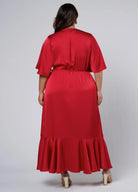 Red satin wrap dress in 100% polyester