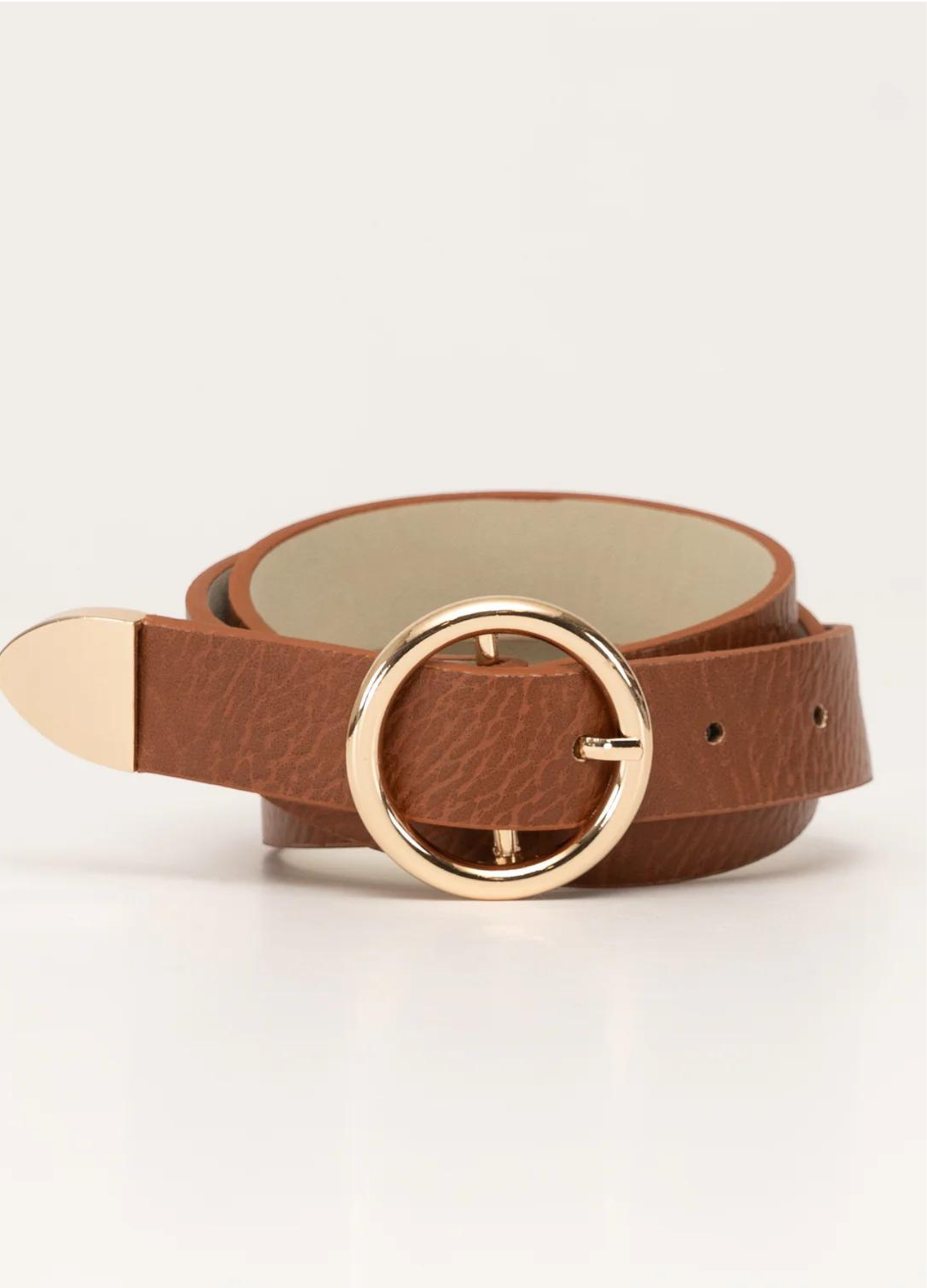 Tan belt with gold buckle