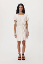 White sustainable cotton mini dress with belt