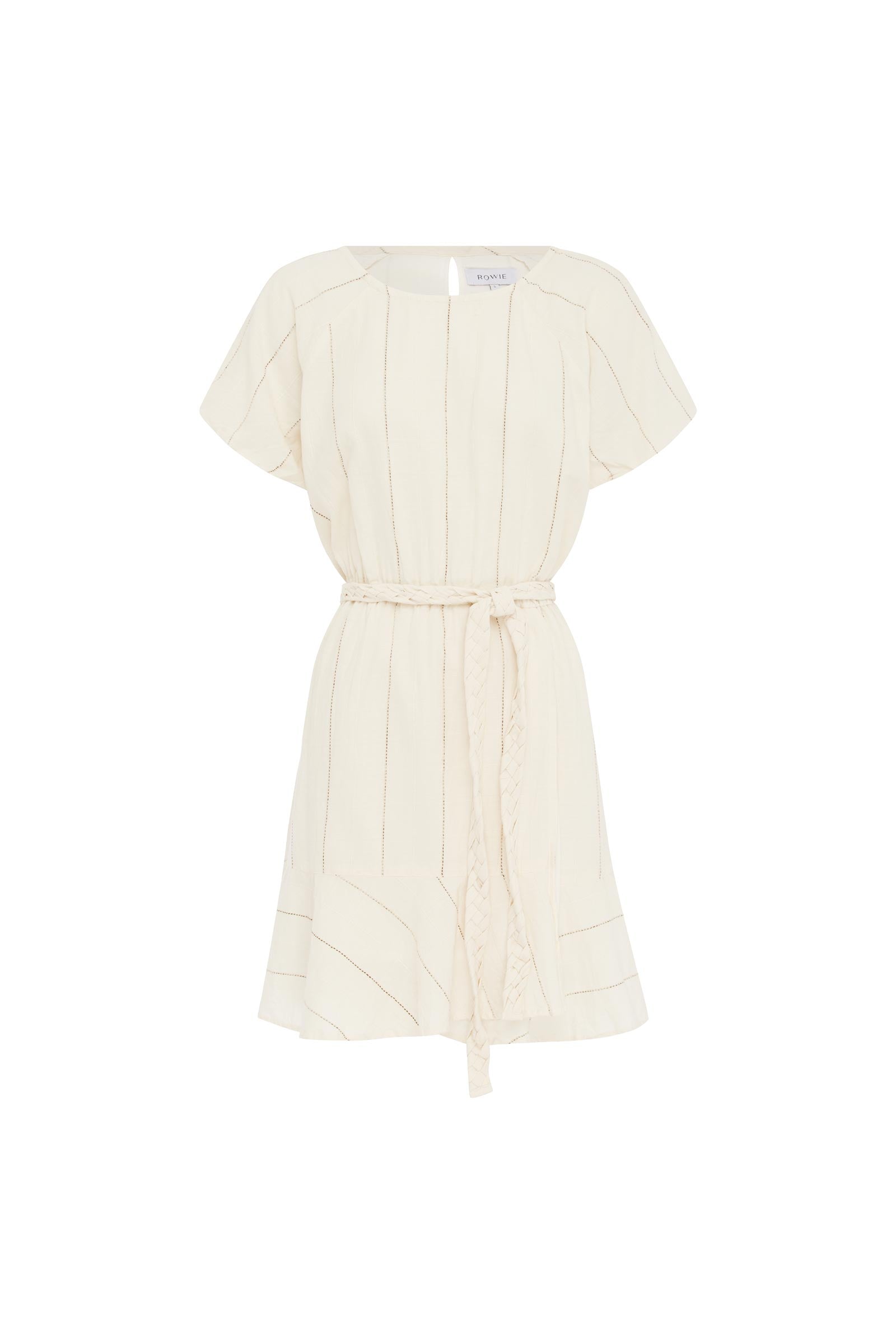 White sustainable cotton mini dress with belt