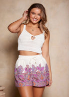 Shorts with white base and pink paisley print details from Tigerlily Australia