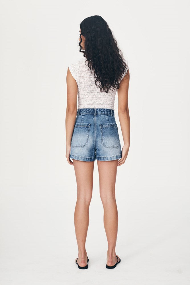 Mid wash denim shorts from Rowie the Label