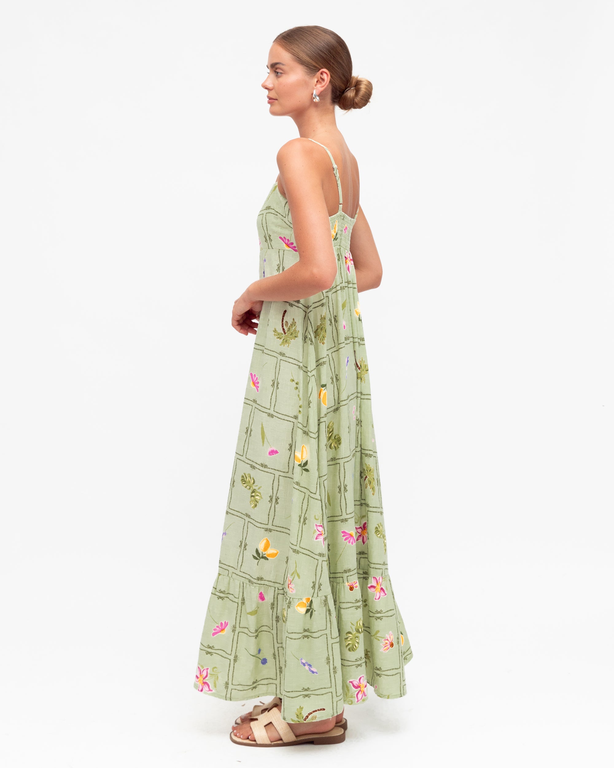 Pale Green maxi dress with coloured flowers