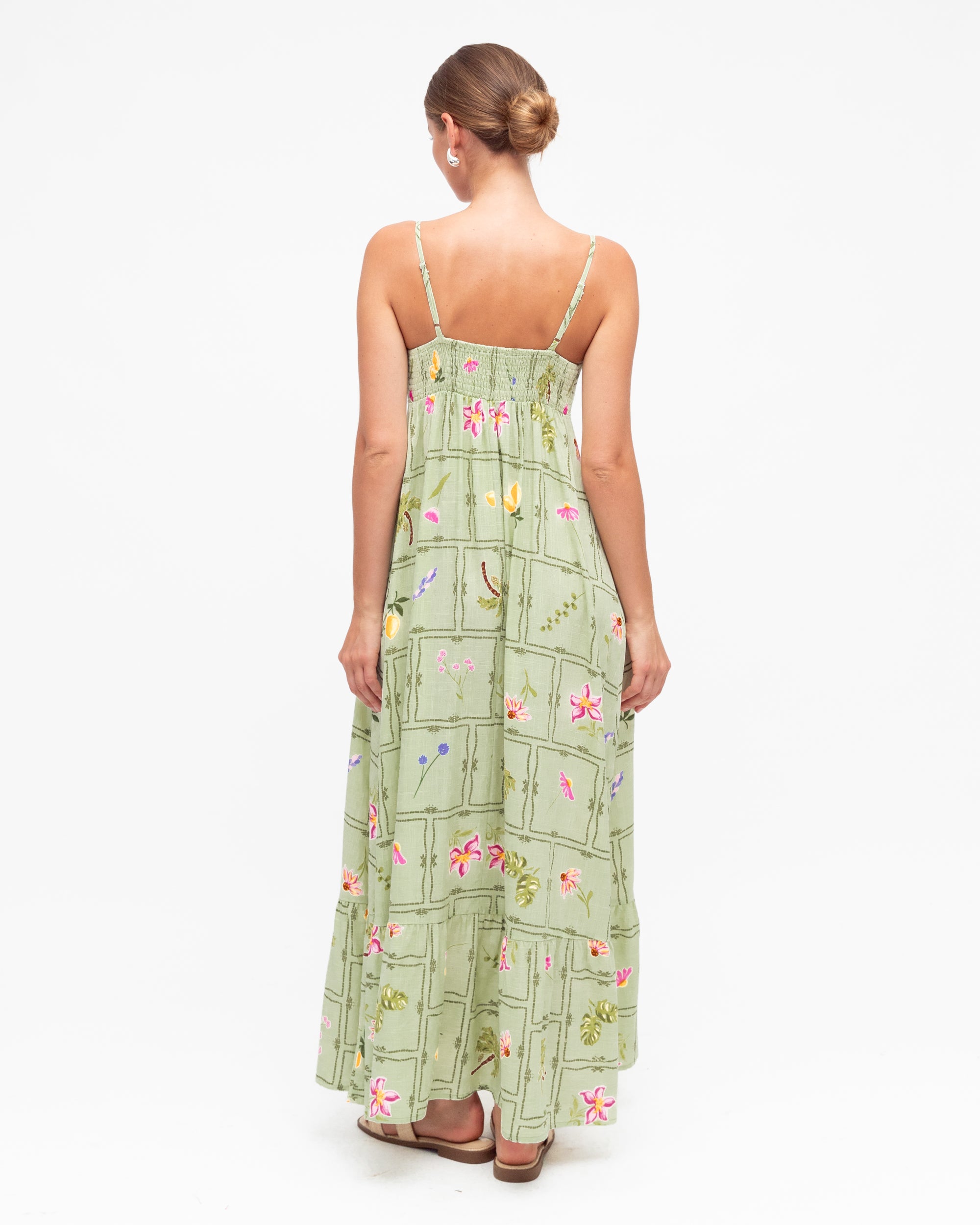 Pale Green maxi dress with coloured flowers