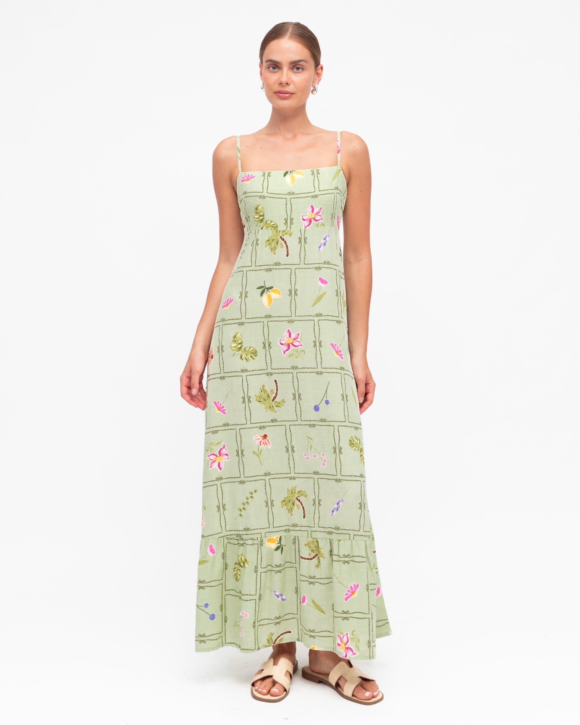 Pale Green maxi dress with coloured flowers