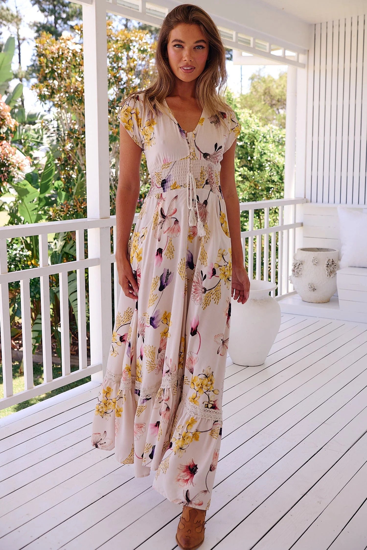 Floral print maxi dress in rayon