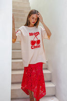 Palm Collective Mon Cheri Tee with Cherries and Stripes in neutral and red