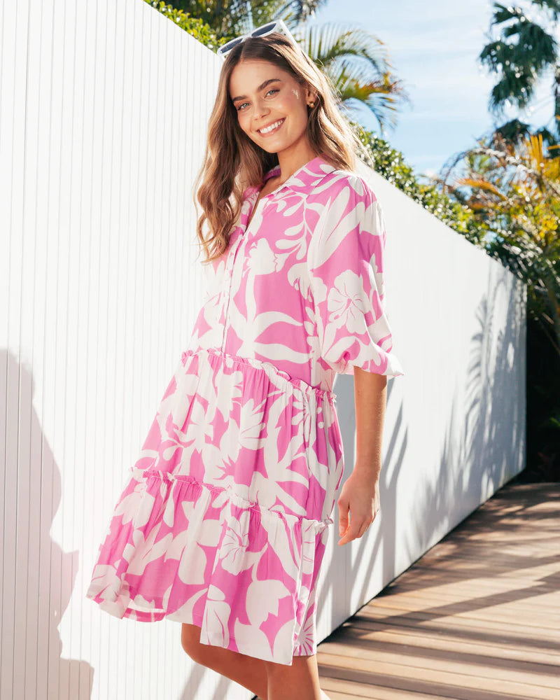 Pink and white floral mini dress 1