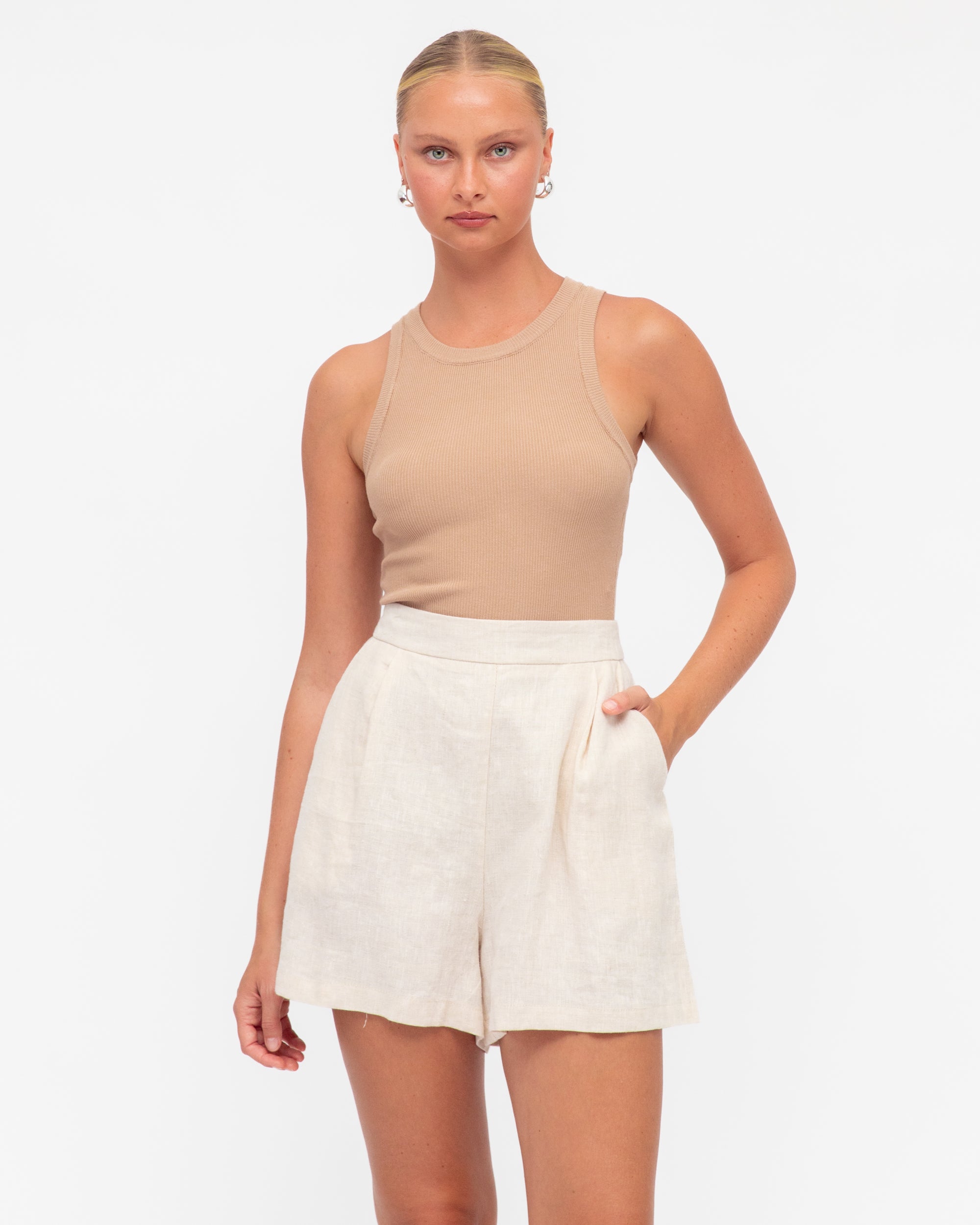 Neutral short from white closet