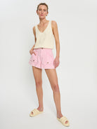 Pink Denim Short from Kivari with patch pockets