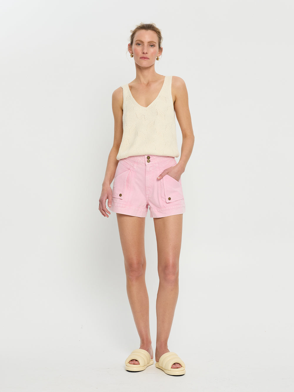 Pink Denim Short from Kivari with patch pockets