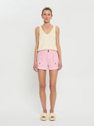 Pink Denim Short from Kivari with patch pockets