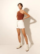 Pippa Denim Shorts in Sand with belt