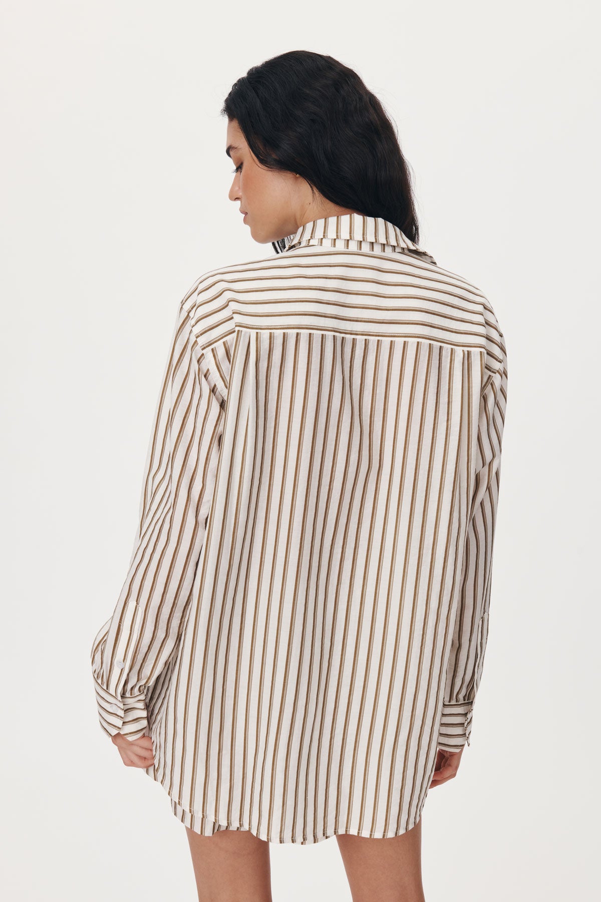 Neutral stripe sustainable cotton shirt