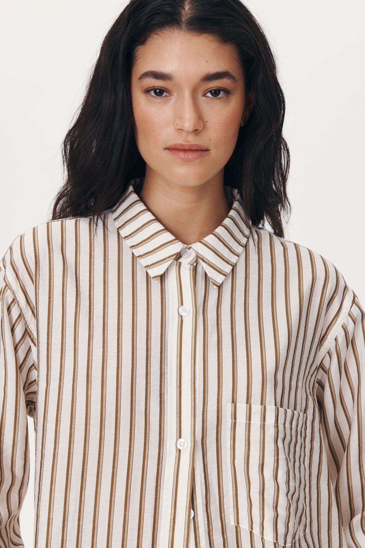 Neutral stripe sustainable cotton shirt