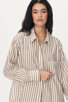 Neutral stripe sustainable cotton shirt