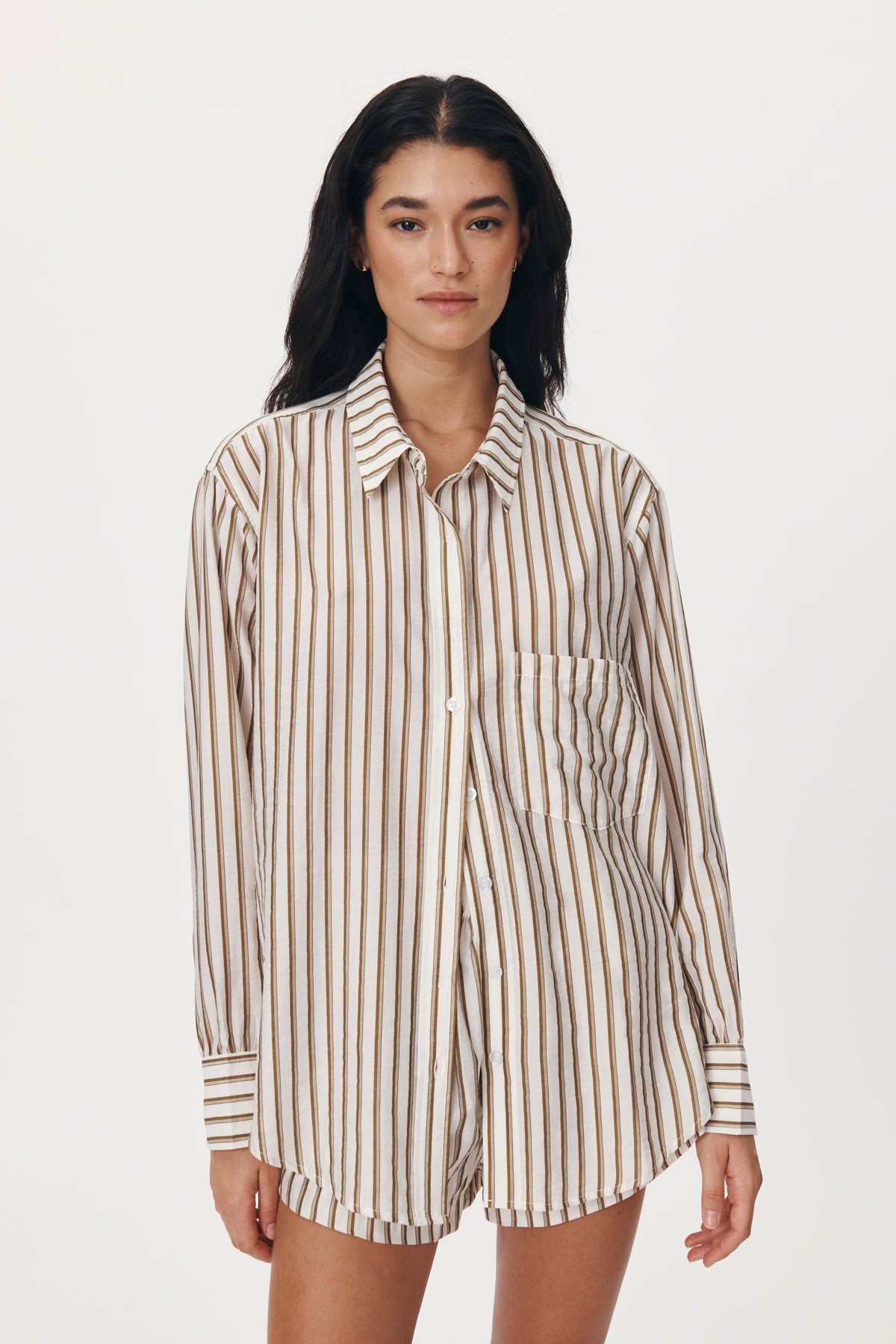 Neutral stripe sustainable cotton shirt