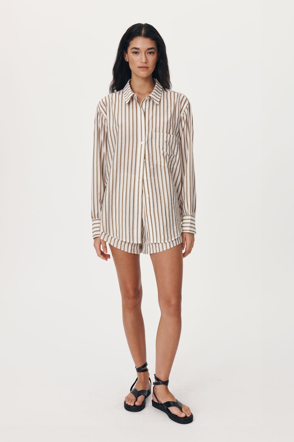 Neutral stripe sustainable cotton shirt