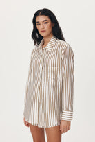 Neutral stripe sustainable cotton shirt