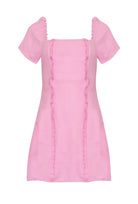 Pink Cotton Gauze Mini Dress with frill details