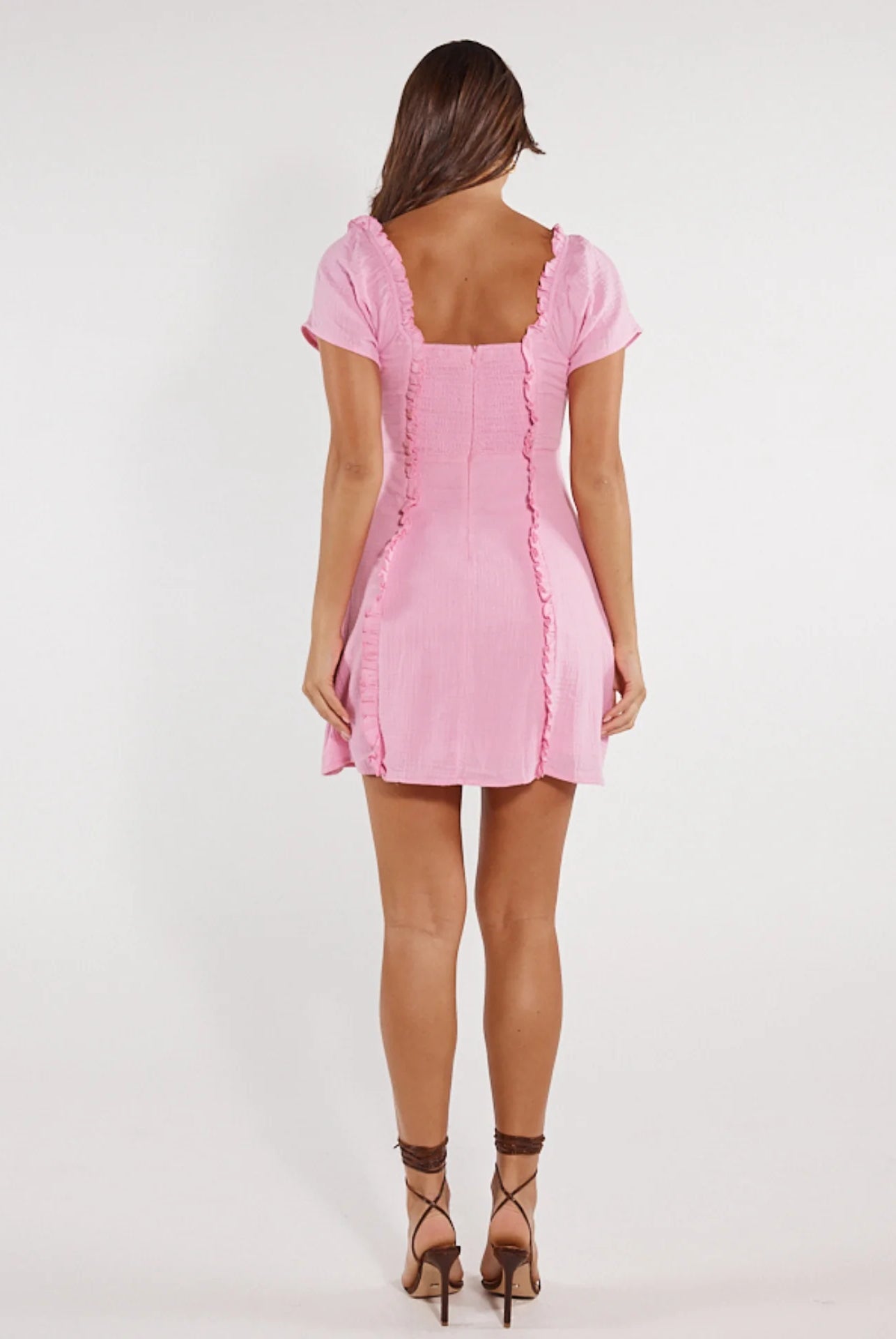 Pink Cotton Gauze Mini Dress with frill details