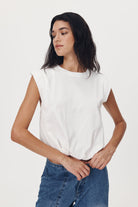 Organic cotton white tee with bubble hem detail