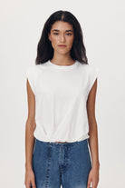 Organic cotton white tee with bubble hem detail