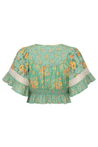 Cropped frill blouse with lace in sleeve and at waist pretty floral printzx