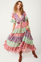 Tiered Ruffle Dress in multicolour beatnik floral print from Spell