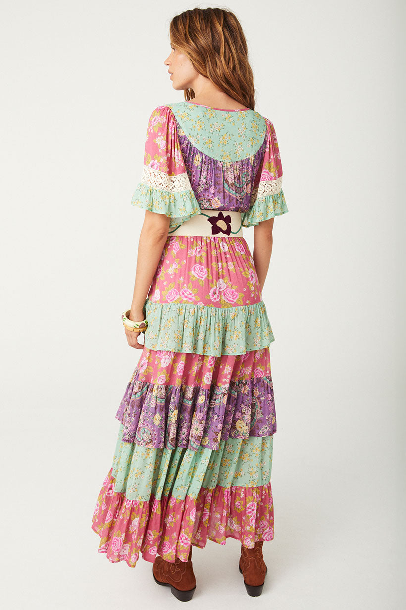 Tiered Ruffle Dress in multicolour beatnik floral print from Spell