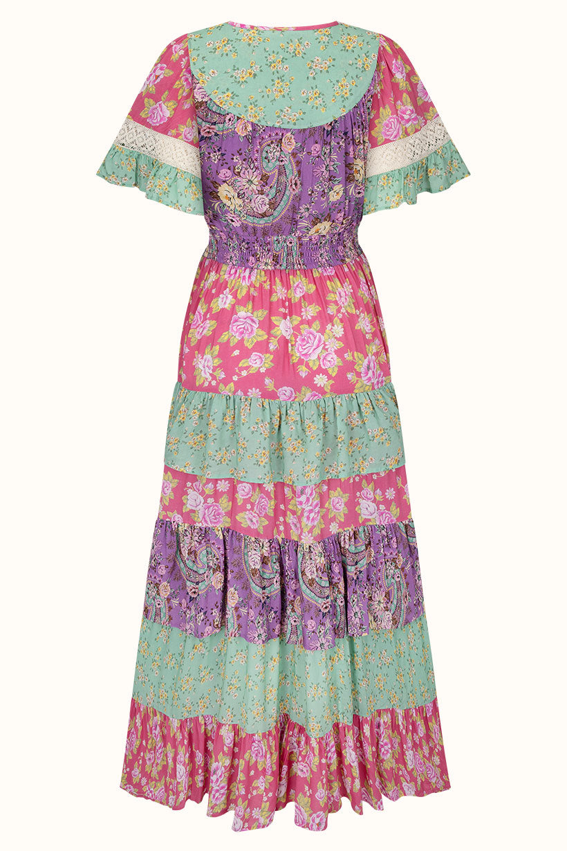 Tiered Ruffle Dress in multicolour beatnik floral print from Spell