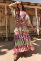 Tiered Ruffle Dress in multicolour beatnik floral print from Spell