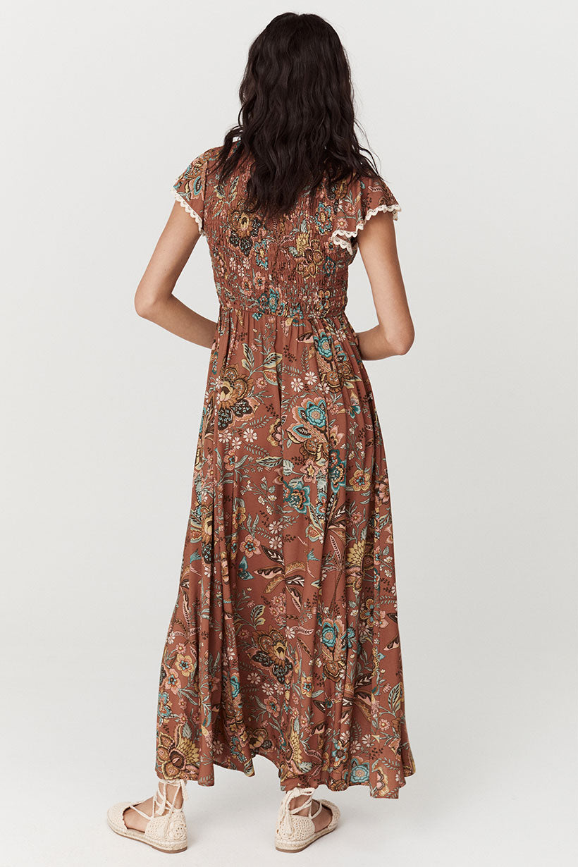 Spell Mojave Lily Shirred Maxi Dress Amber