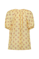 Yellow floral print blouse with button up front