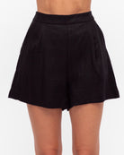 Black Tailored Linen Shorts with Centre back zip